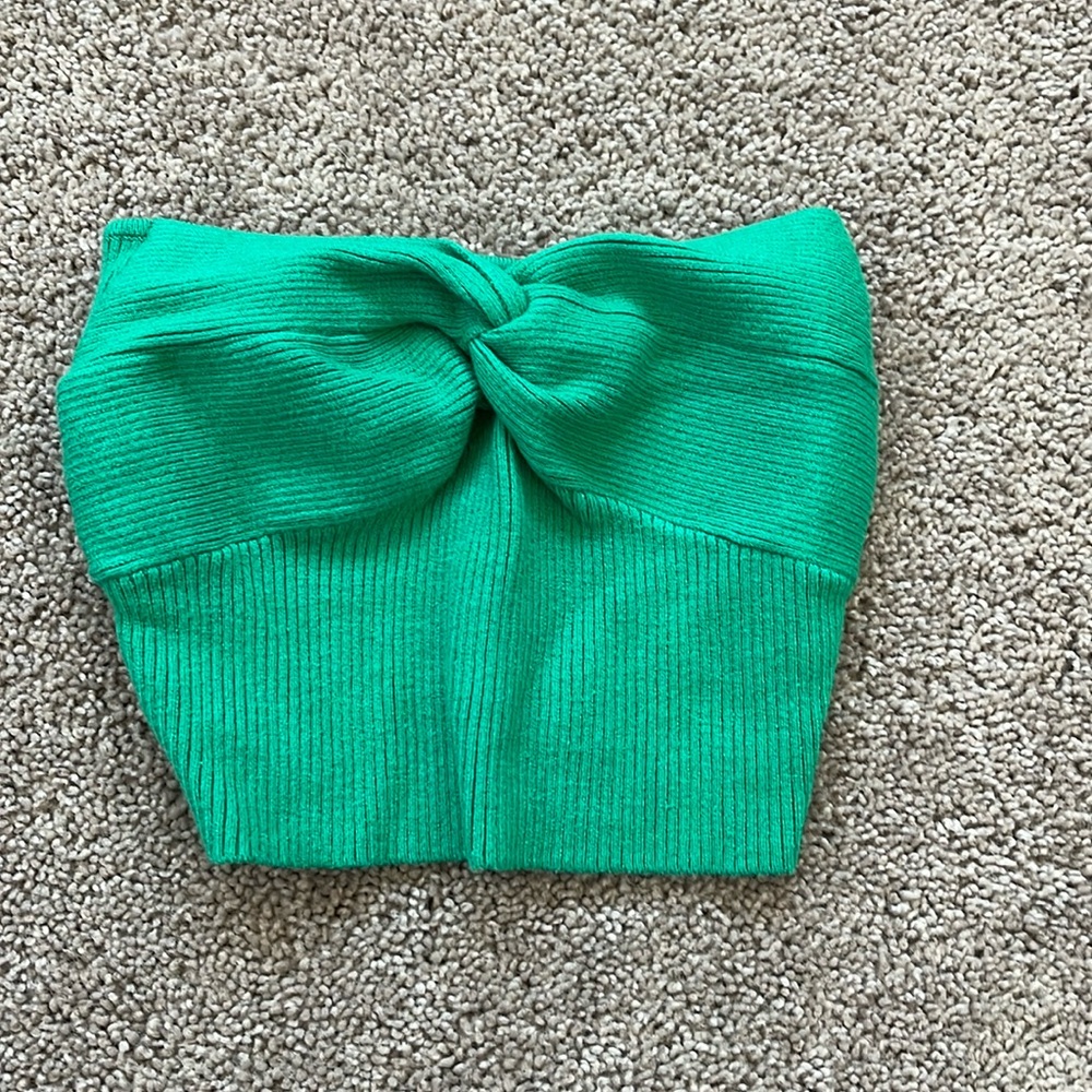 Princess Polly Kallista Green Ribbed Crop Top